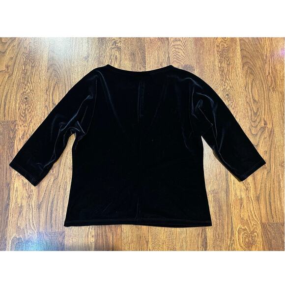 AB Studios Women's Velvet 3/4 Sleeve Top – Black – Size Large Elevated Casual - Picture 2 of 8